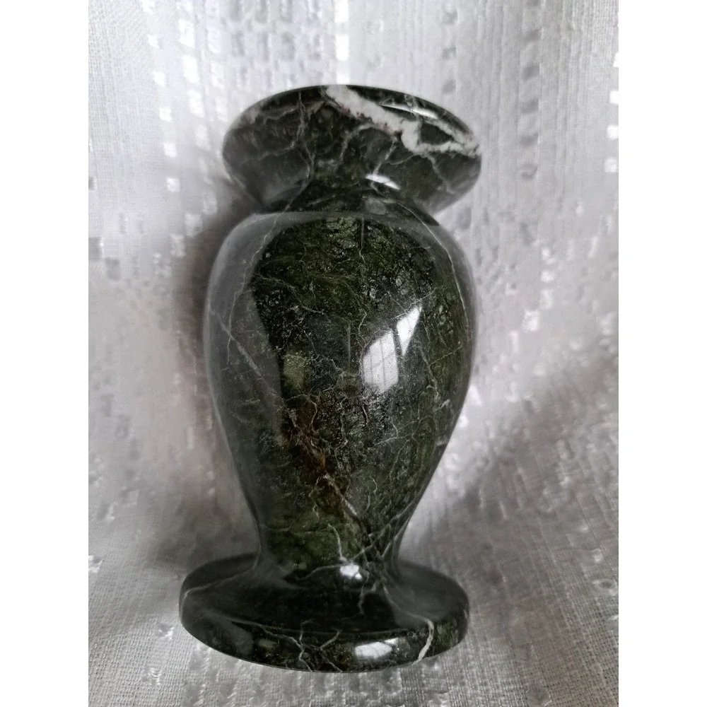 Hand-carved Zebra Marble Vase Dark Green Heavy Natural Stone Made In Pakistan 5